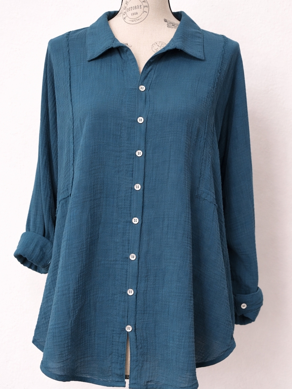 entro Teal Button-Front Relaxed Shirt